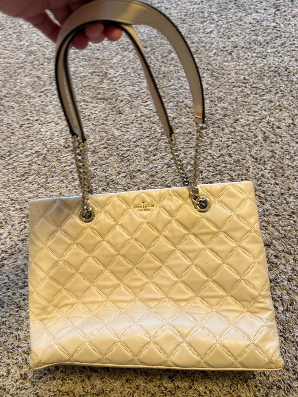 kate spade White Quilted Chain-Handle Tote